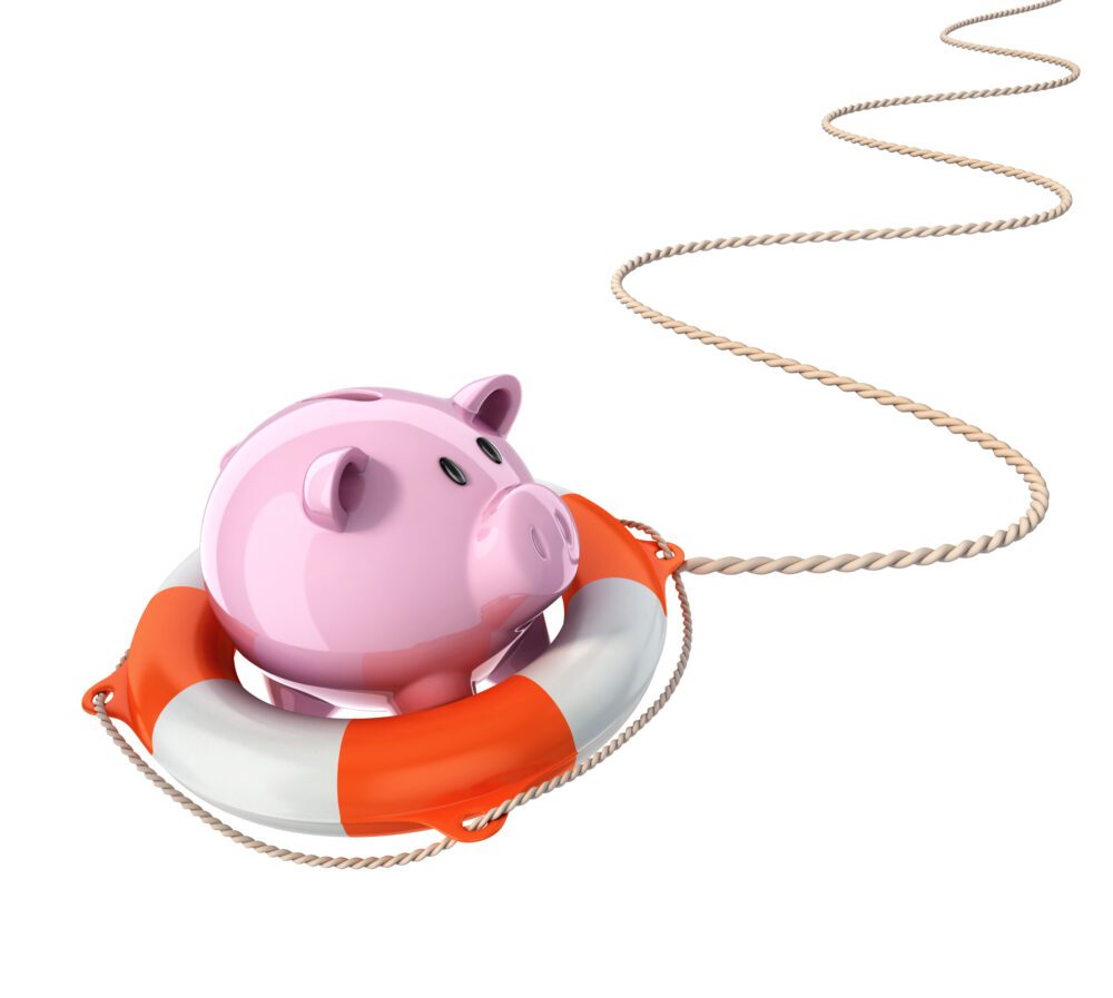 piggy bank with lifebuoy 3d illustration